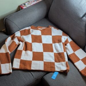 Cupshe Checkerboard Sweater With Bell Sleeves. New With Tags Size L